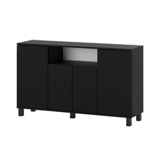 CALVIN - TV Cabinet with 4 Doors - Living Room Storage Sideboard - Black Matt H80cm W140cm D35cm