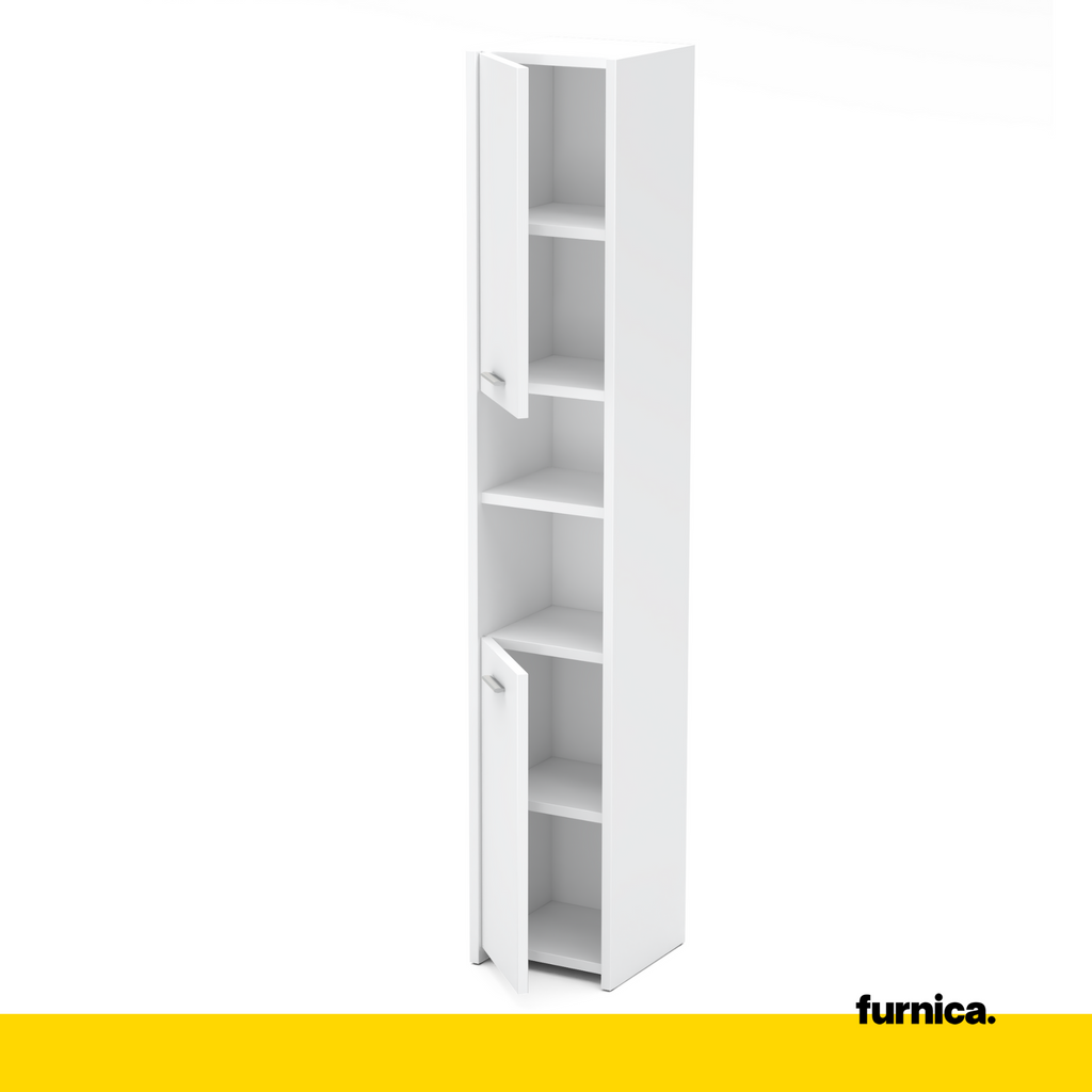 EMMA Bathroom Cabinet Storage Unit with Doors and Shelves - White Matt / White Gloss H165cm W30cm D30cm
