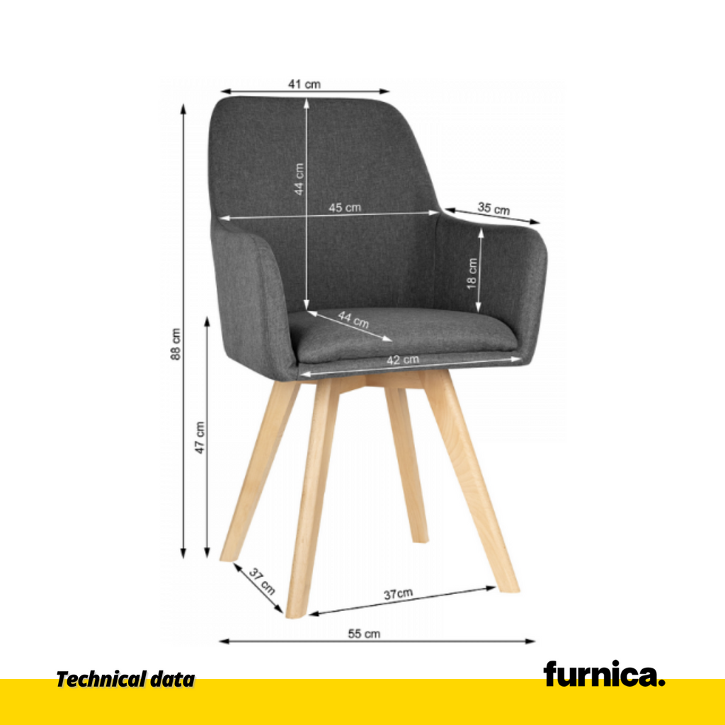 ALBERTO - Durable Fabric Dining / Office Chair with Wooden Legs - Dark Grey