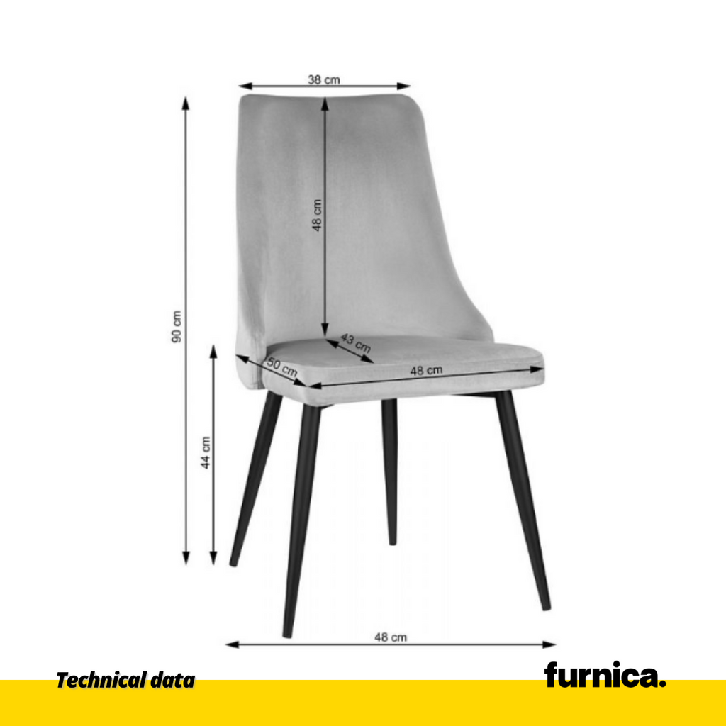 FRANCESCO - Durable Velour Velvet Dining / Office Chair with Black Metal Legs - Grey