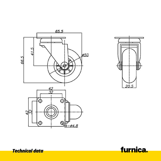 Furniture Wheel with Mounting Plate - Transparent - Chrome - Ø5.0cm