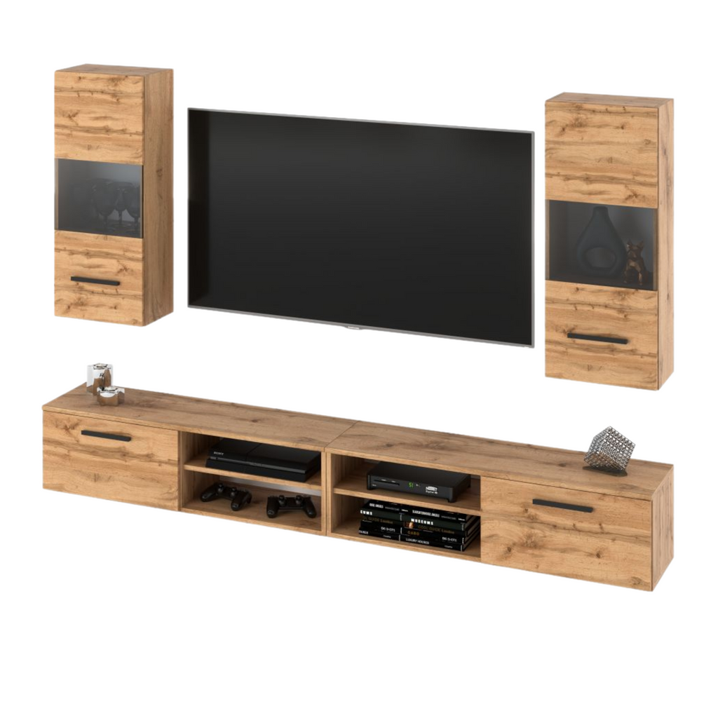 MIRANDA Hanging TV Unit Set 4 Cabinets Wotan Oak Furnica