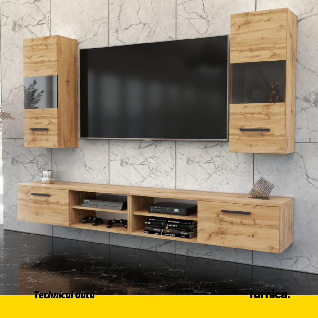 MIRANDA - Hanging TV Unit Set - 4 Cabinets - Wotan Oak