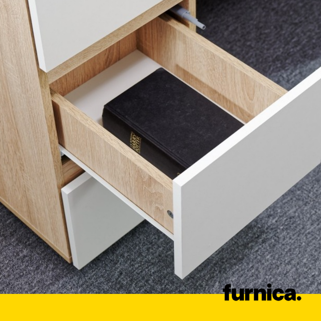 CUBA - Computer Desk with 6 Push to Open Drawers and Keyboard Tray H78cm  W130cm D50cm - White Matt - Furnica