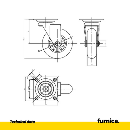 Furniture Wheel with Mounting Plate - Transparent - Chrome -  Ø7.5cm