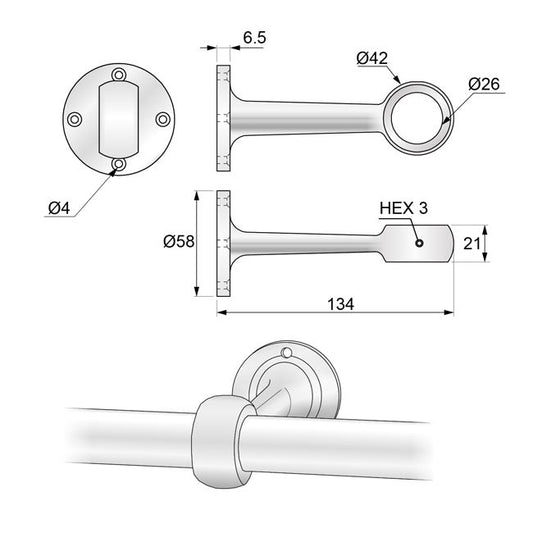 25mm Distance Handle, Chrome NTP 