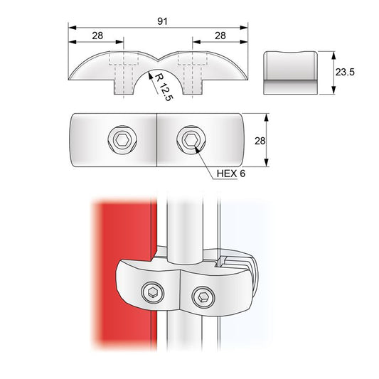 25mm Double Sided Board and Glass Connector, Chrome (with insets) NTP 