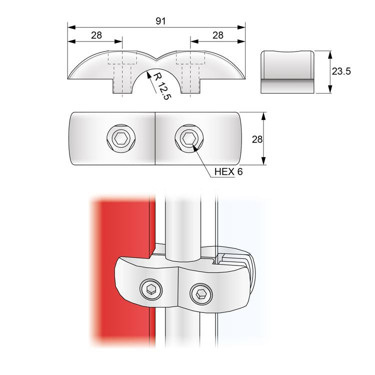 25mm Double Sided Board and Glass Connector, Chrome