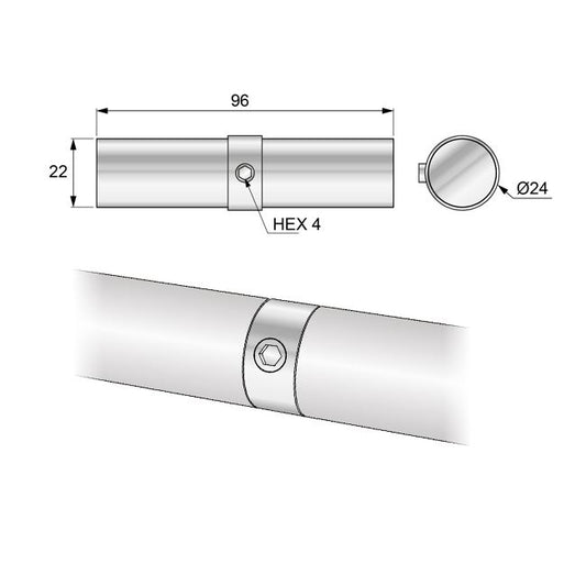 25mm Pipe Connector, Chrome NTP 