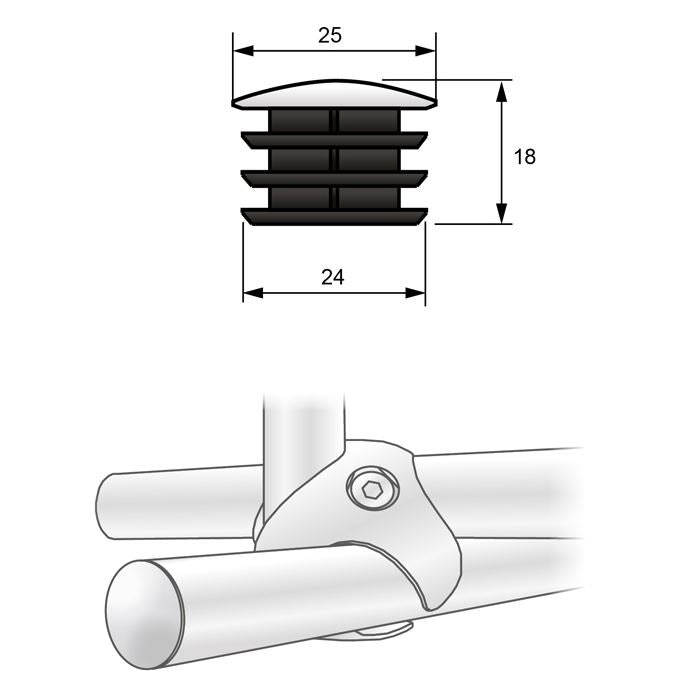 25mm Pipe End Cap, Chrome NTP 