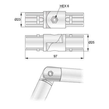 25mm Pipe Hinge Connector, Chrome NTP 