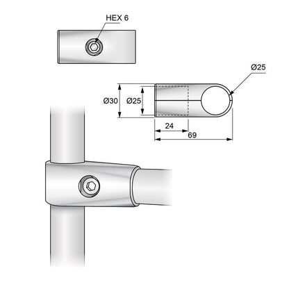 25mm Single Arm Connector, Chrome NTP 
