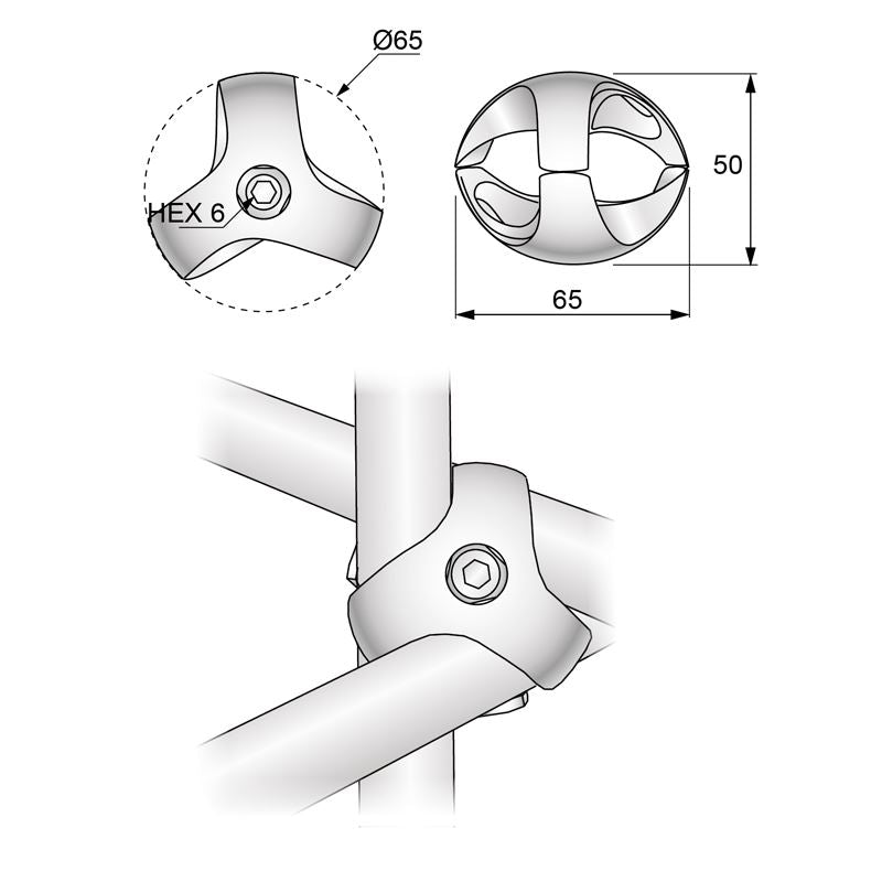 25mm Triple Connector, Chrome NTP 