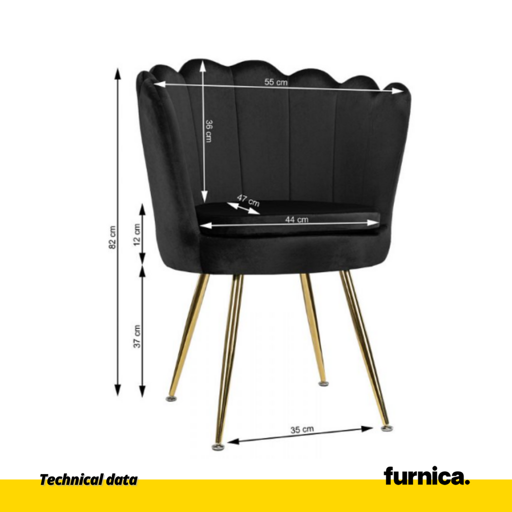 LUIGI - Quilted Velour Velvet Dining / Office Chair with Golden Chrome Legs - Black