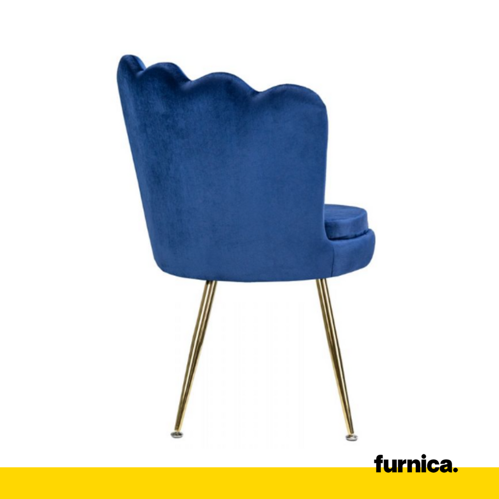 LUIGI - Quilted Velour Velvet Dining / Office Chair with Golden Chrome Legs - Dark Blue