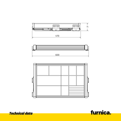 Pull Out Multifunctional Shelf for 60 cm Cabinet Soft-Close - Aluminum/Wood - Grey