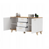 INGRID - Scandinavian Chest of drawers - 3 Drawers, 2 Doors White Matt / Wotan Oak H75cm W150cm D45cm