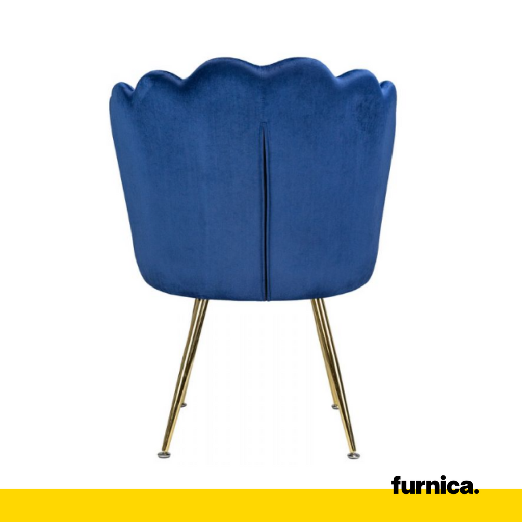 LUIGI - Quilted Velour Velvet Dining / Office Chair with Golden Chrome Legs - Dark Blue