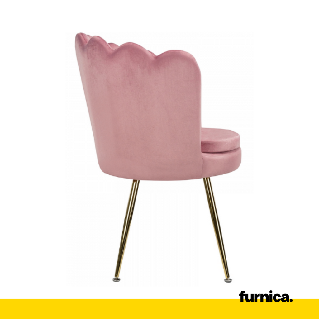 LUIGI - Quilted Velour Velvet Dining / Office Chair with Golden Chrome Legs - Pink