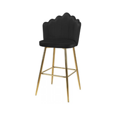 LUIGI - Quilted Velour Velvet Dining / Office Hoker with Golden Chrome Legs - Black