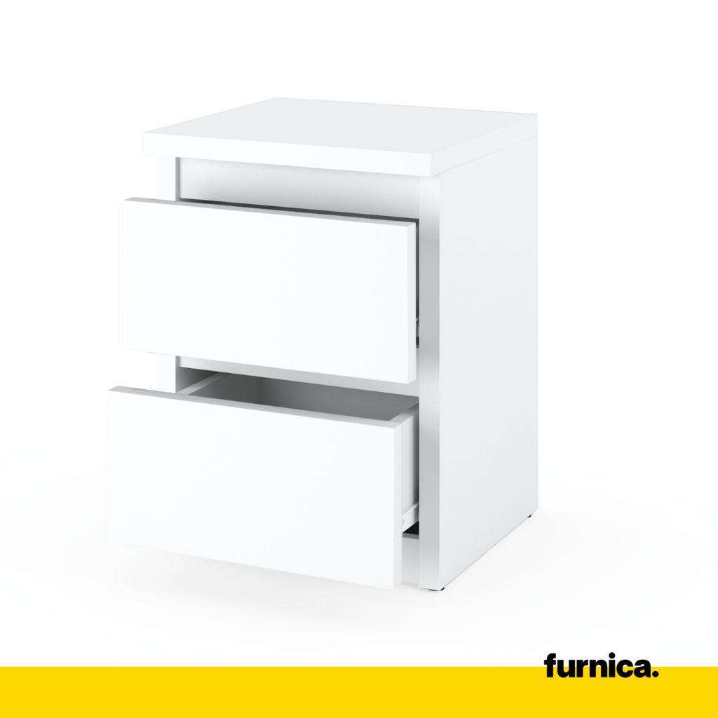 GABRIEL - Bedside Table - Nightstand with 2 drawers - White Matt H40cm W30cm D30cm