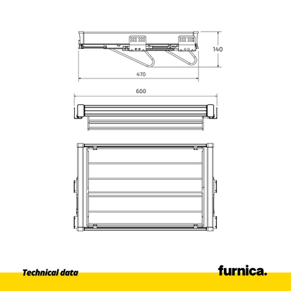 Pull Out Shelf for Shoes 60 cm Soft-Close - Chrome/Aluminum - Grey