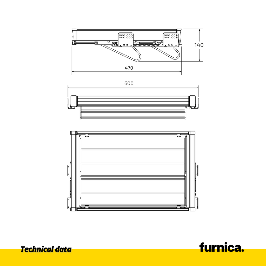 Pull out shelf for Shoes 60cm Soft-Close - Chrome/Aluminum - Grey