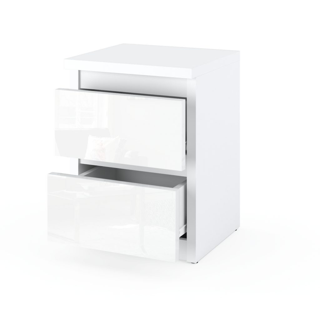GABRIEL - Bedside Table - Nightstand with 2 drawers - White Matt / White Gloss H40cm W30cm D30cm
