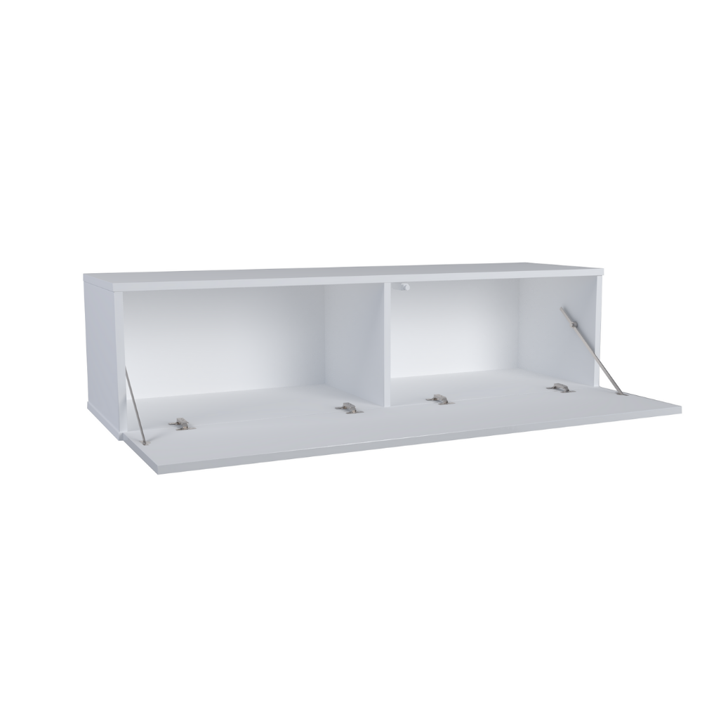 NICOLE - TV Cabinet Unit with Wide Door H38cm W140cm D35cm - White / White Gloss