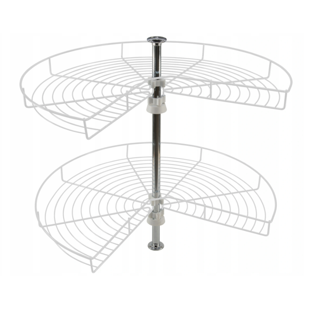 2 Tier Corner Rotating Baskets 3/4 - 600mm - White