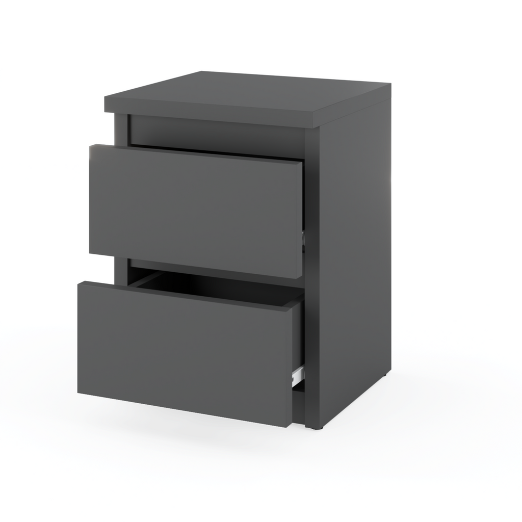 GABRIEL - Bedside Table - Nightstand with 2 drawers - Anthracite H40cm W30cm D30cm