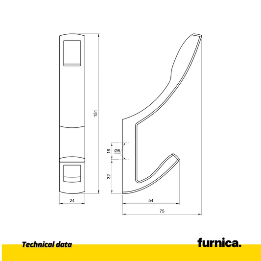 Double modern hanger hook - Vertical - Satin