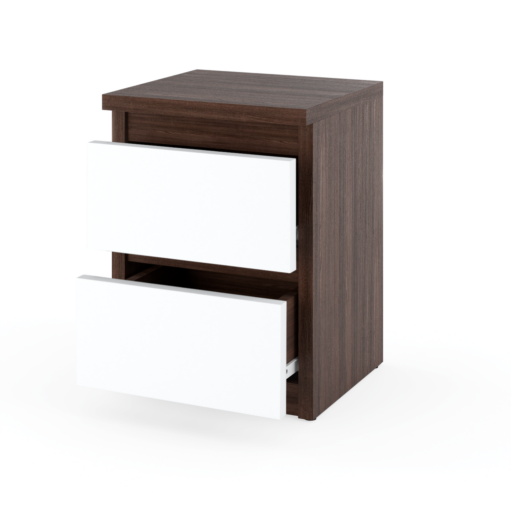 GABRIEL - Bedside Table - Nightstand with 2 drawers - Wenge / White Matt H40cm W30cm D30cm