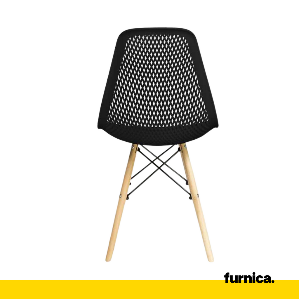 LUCA - Perforated Plastic Dining / Office Chair with Wooden Legs - Black
