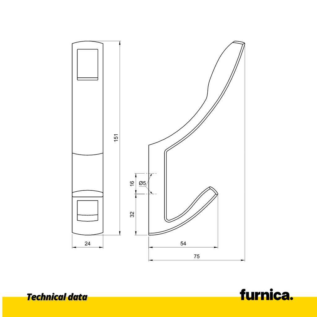 Double modern hanger hook - Vertical - Chrome