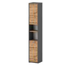 EMMA Bathroom Cabinet Storage Unit with Doors and Shelves - Anthracite / Wotan Oak H165cm W30cm D30cm