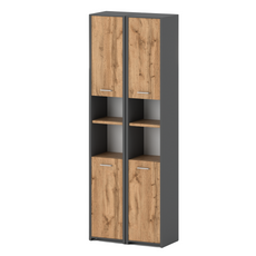 EMMA - Bathroom Cabinet Double Storage Unit with Doors and Shelves - Anthracite / Wotan Oak H165cm W60cm D30cm