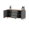 INGRID - Scandinavian Chest of drawers - 3 Drawers, 2 Doors Anthracite Grey / Wotan Oak H75cm W150cm D45cm