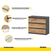 GABRIEL - Chest of 3 Drawers - Bedroom Dresser Storage Cabinet Sideboard -  Anthracite Grey / Wotan Oak H71cm W80cm D33cm