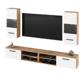 MIRANDA - Hanging TV Unit Set - 4 Cabinets - Wotan Oak / White Matt