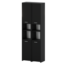 EMMA - Bathroom Cabinet Double Storage Unit with Doors and Shelves - Black Matt H165cm W60cm D30cm