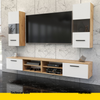 MIRANDA - Hanging TV Unit Set - 4 Cabinets - Wotan Oak / White Matt