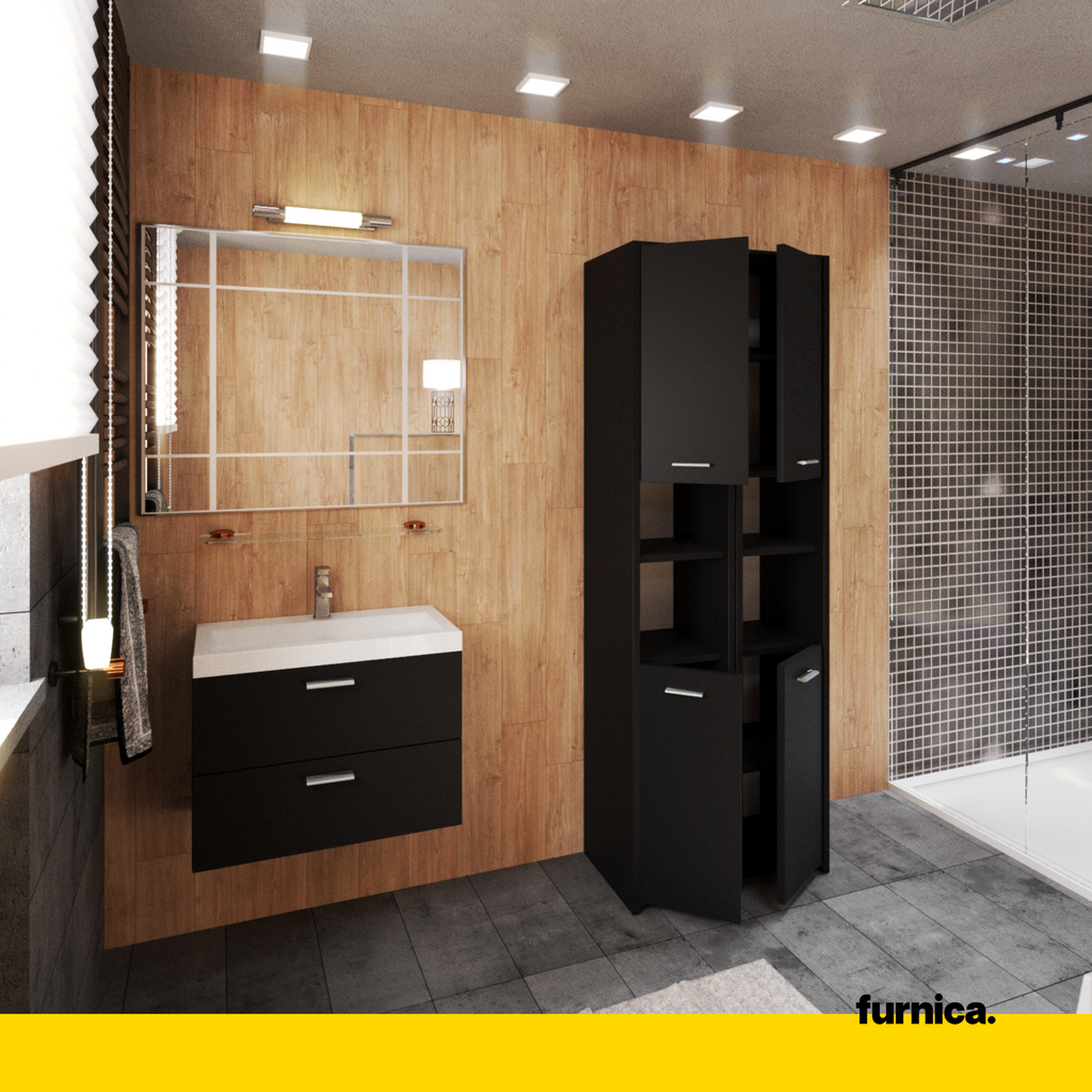 EMMA - Bathroom Cabinet Double Storage Unit with Doors and Shelves - Black Matt H165cm W60cm D30cm