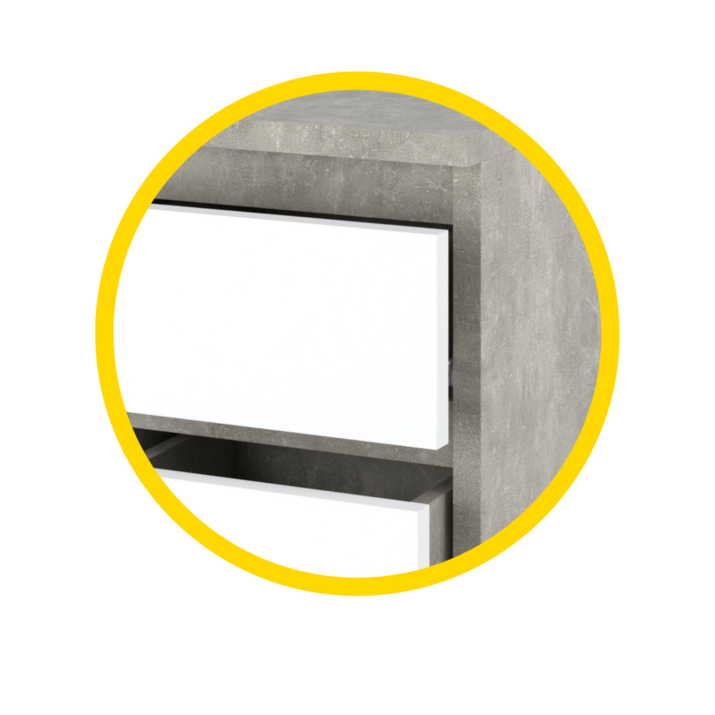 GABRIEL - Bedside Table - Nightstand with 2 drawers - Concrete / White Matt H40cm W30cm D30cm