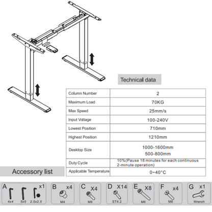 Adjustable Desk Frame - White