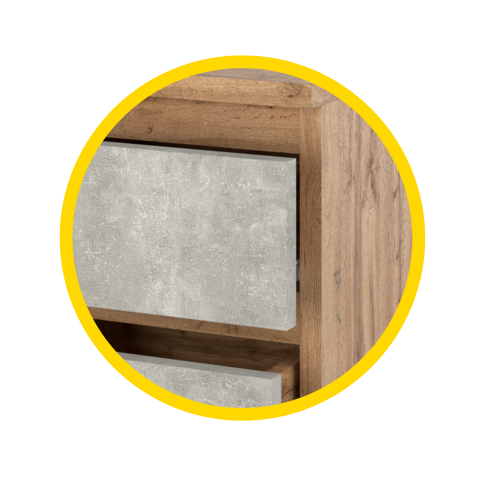 GABRIEL - Bedside Table - Nightstand with 2 drawers - Wotan Oak / Concrete H40cm W30cm D30cm
