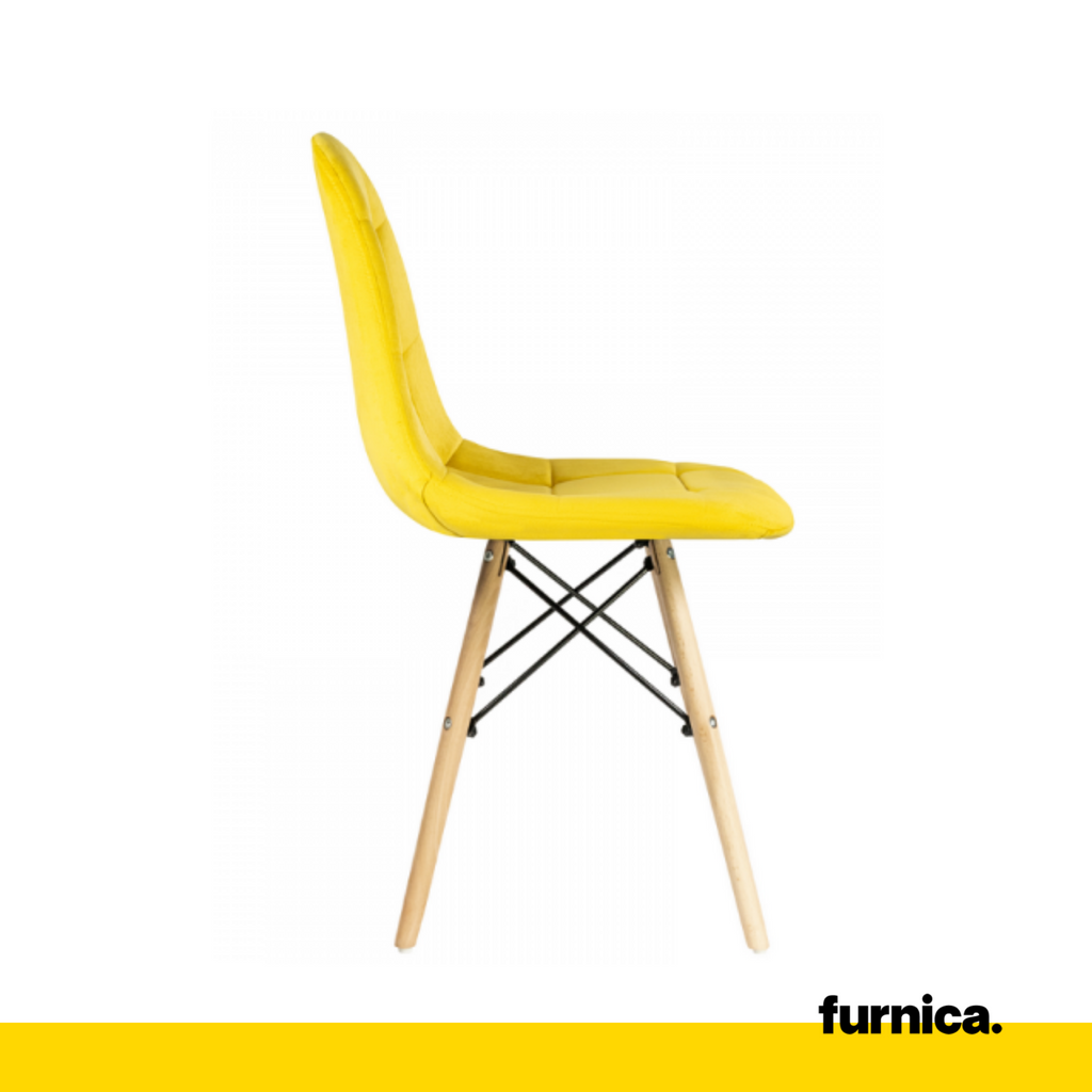 FABRIZIO - Quilted Velour Velvet Dining / Office Chair with Wooden Legs - Yellow
