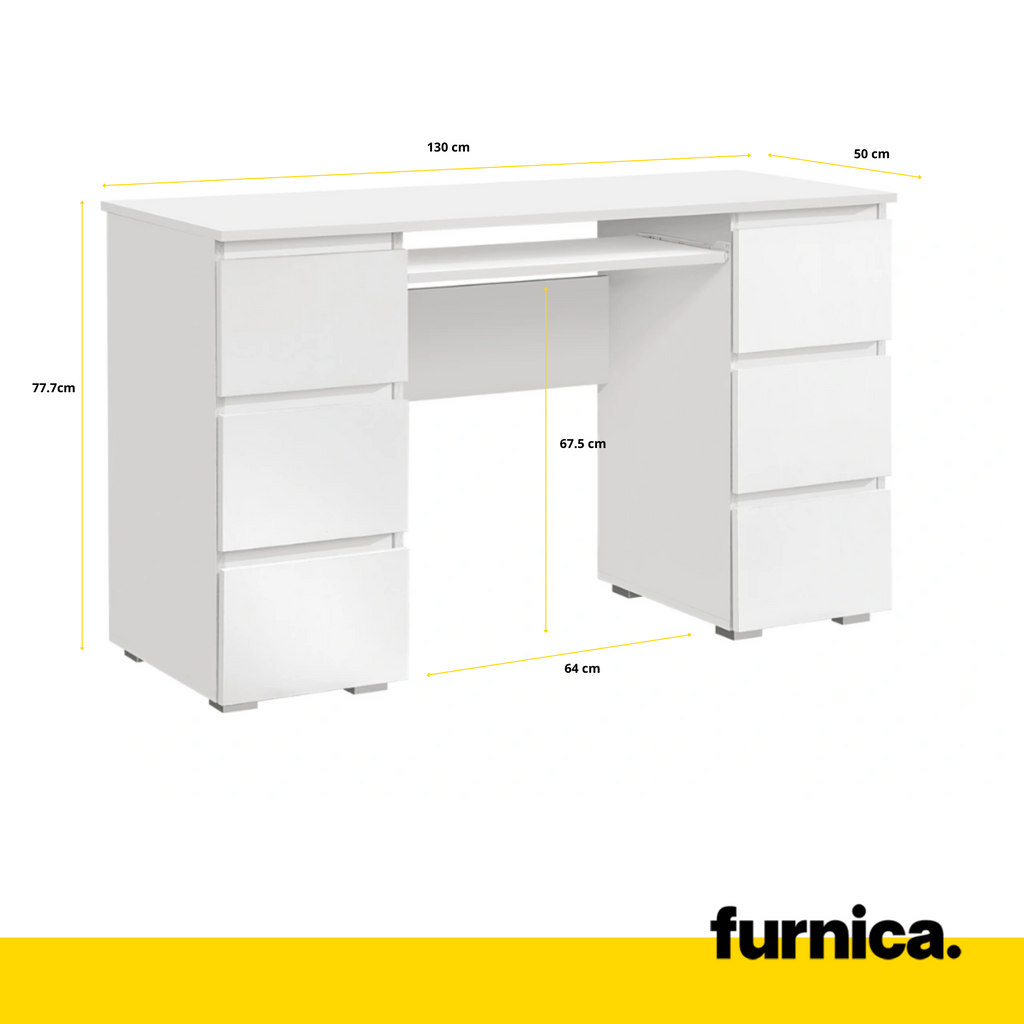 White desk hot sale with 6 drawers
