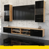 MIRANDA - Hanging TV Unit Set - 4 Cabinets - Wotan Oak / Black Gloss