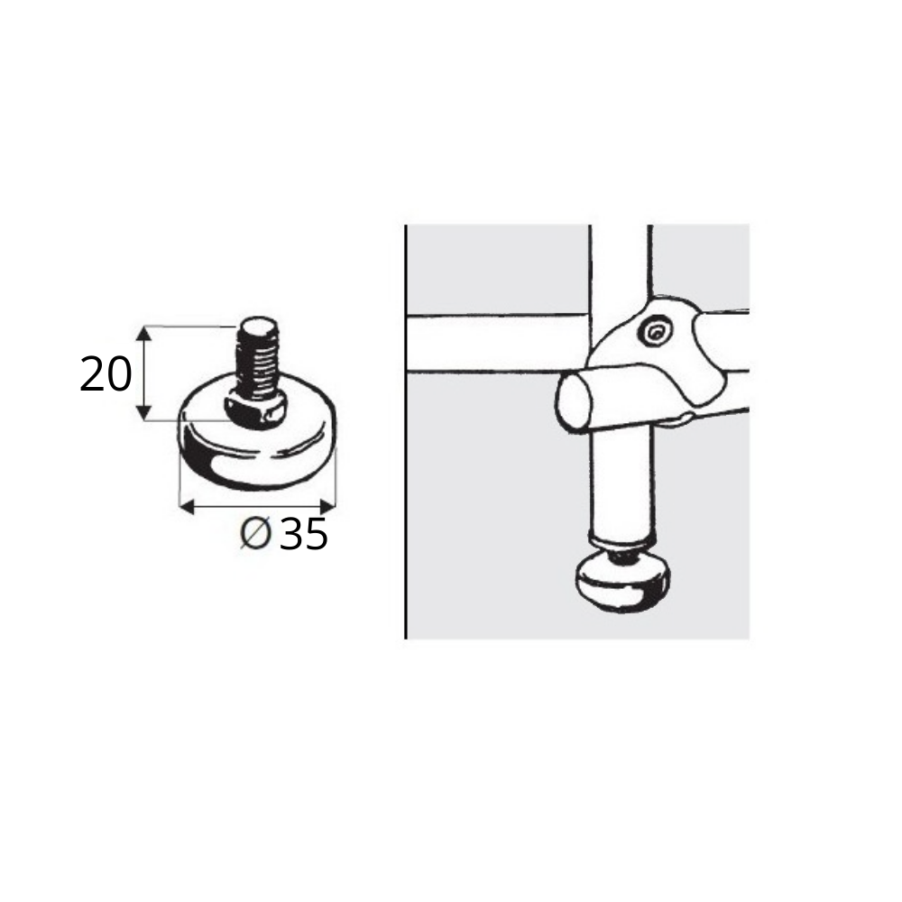 Adjustable Metal Base with Thread for 25mm Pipe / Rail